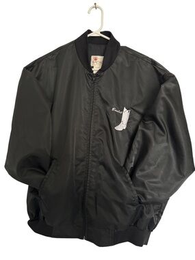 Vintage Black Bomber Jacket XL Satin Nylon Made in Canada • Boulet • Western